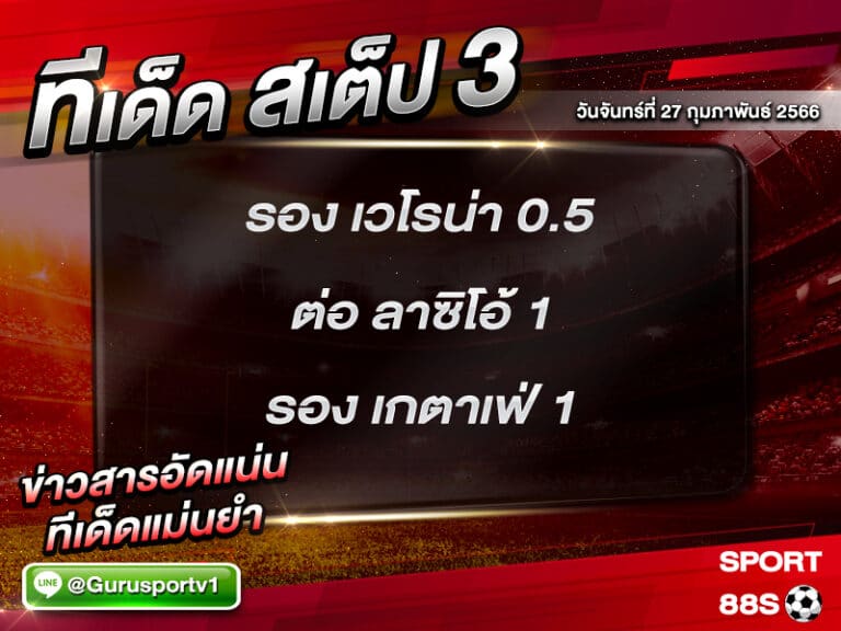 ทีเด็ดบอล ทีเด็ดสเต็ป 3 ทีเด็ดบอลวันนี้